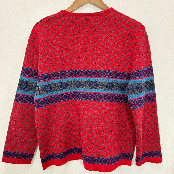 Vintage Field Gear Bright Red 100% Lambswool Fair Isle Quarter Zip Cabincore - Picture 2 of 5